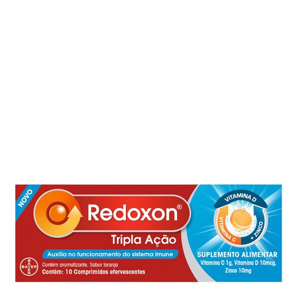 Vitamina C, D e Zinco Redoxon Tripla Ação Sabor Laranja 10 Comprimidos Efervescentes