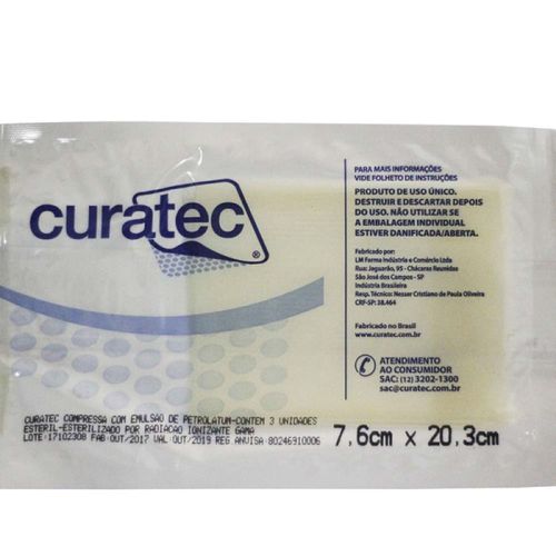 Compressa De Petrolatun Curatec 7,6x20 C/ 1 Unidade Compressa De Petrolatun Curatec 7,6x20 C/ 1 Unidade 7,5X20cm branco Compressa De Petrolatun Curatec 7,6x20 C/ 1 Unidade Compressa De Petrolatun Curatec 7,6x20 C/ 1 Unidade 7,5X20cm branco