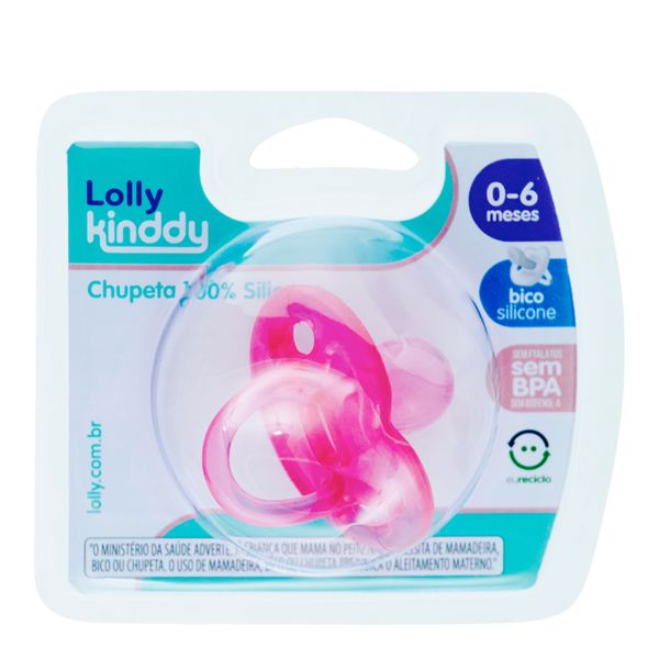 Chupeta Lolly Kinddy Silicone Ortodôntica 0-6 meses Rosa 1 Unidade