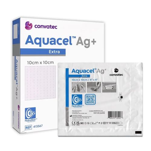 Curativo Aquacel Ag+ Extra 10x10cm com Prata Iônica Curativo Aquacel Ag+ Extra 10x10cm Caixa Com 10