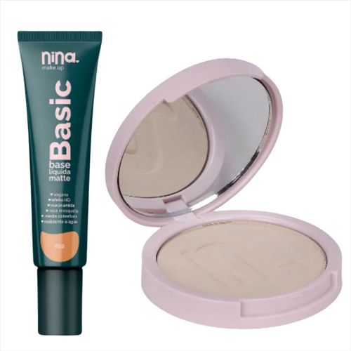 Kit Nina Makeup Base Líquida Basic+Pó Compacto Instant Cor 1 Kit Nina Makeup Base Líquida Basic+Pó Compacto Instant Cor 1