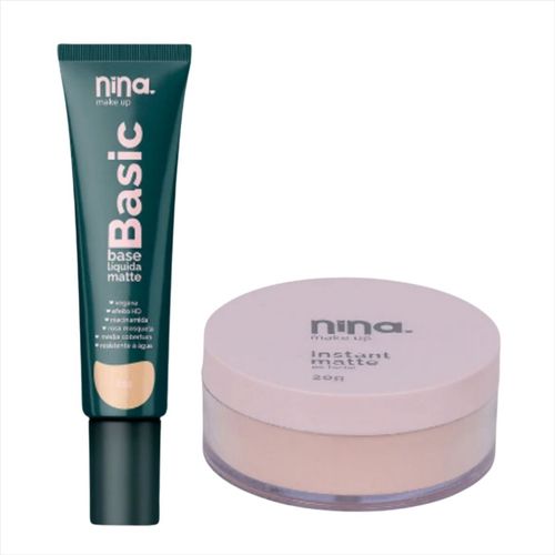 Kit Nina Makeup Base Líquida Basic+Pó Solto Instant Cor 1 Kit Nina Makeup Base Líquida Basic+Pó Solto Instant Cor 1