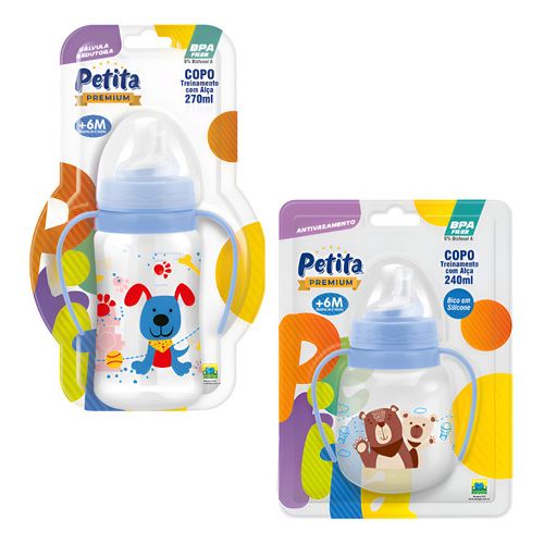 2 Copo Treinamento Alça Bico de Silicone Com 240ml e 270ml