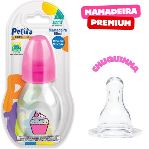 Mamadeira Chuquinha Rosa 60ml Premium com bico macio em Silicone