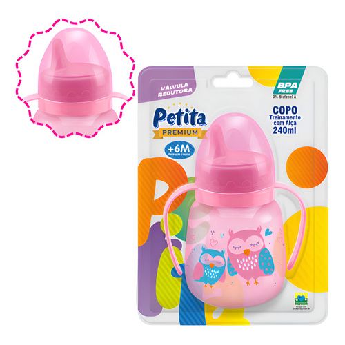 Copo De Treinamento Com Alça E Bico Rígido Pvc 240ml Petita