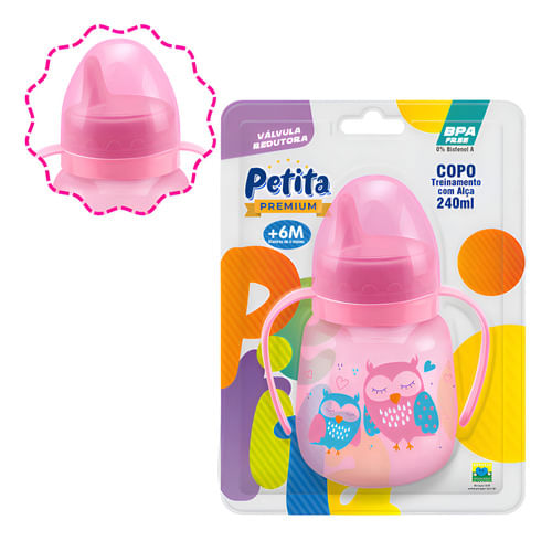 Copo De Treinamento Com Alça E Bico Rígido Pvc 240ml Petita