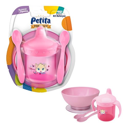 Kit Refeição Infantil Gatinha Cherie tijelinha com ventosa