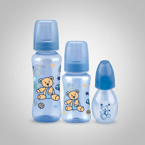 Kit 3 Azul Mamadeiras bebe Premium 240 ML 140ML 60ML Bico Silicone Petita