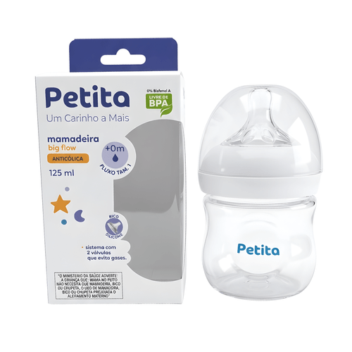 Mamadeira 125ml Bico Silicone Big Flow Anticolica Transparente/branco
