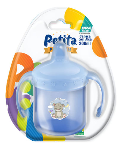 Caneca Infantil Com Alça Treinamento Azul Urso 200ml Qualidade Premium Petita