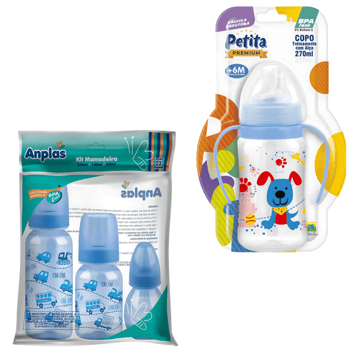 Kit 3 Mamadeiras e Copo Treinamento com Alça Bico e Macio