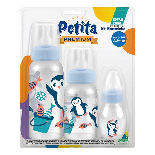 Kit 3 Mamadeiras bebe Premium  240 ML 140ML  60ML Bico Silicone Petita