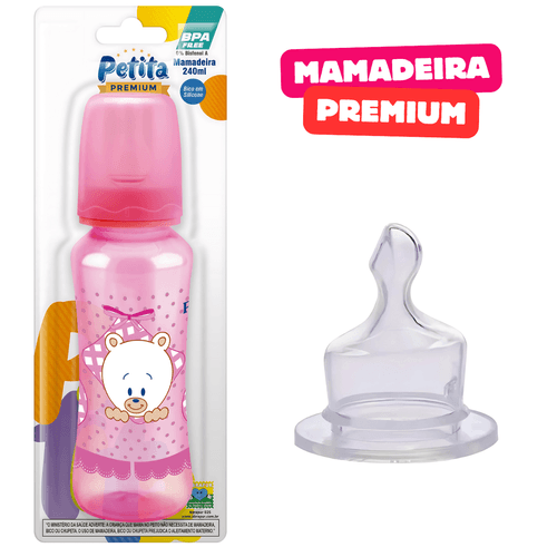 Super Mamadeira Premium Rosa 240ml Rosa Bico Orto de silicone macio Petita