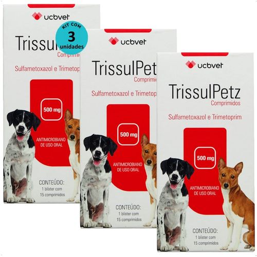 TRISSULPETZ 500MG COM 15 COMPRIMIDOS PARA CÃES UCBVET KIT COM 3 TRISSULPETZ 500MG COM 15 COMPRIMIDOS PARA CÃES UCBVET KIT COM 3
