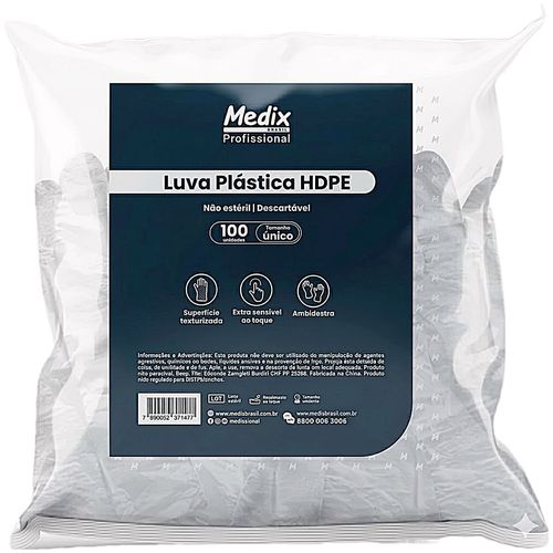 Luva Plástica HDPE Não Estéril Descartável 100 unidades