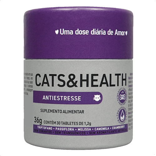 CATS & HEALTH SUPLEMENTO PARA GATOS ANTIESTRESSE 36G COM 30 TABLETES DOGS CARE