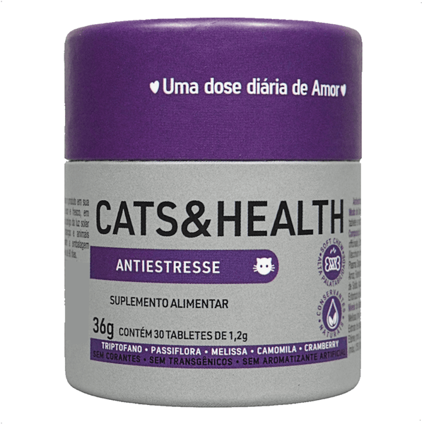 CATS & HEALTH SUPLEMENTO PARA GATOS ANTIESTRESSE 36G COM 30 TABLETES DOGS CARE
