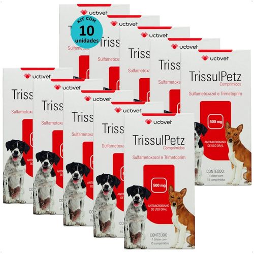 TRISSULPETZ 500MG COM 15 COMPRIMIDOS PARA CÃES UCBVET KIT COM 10