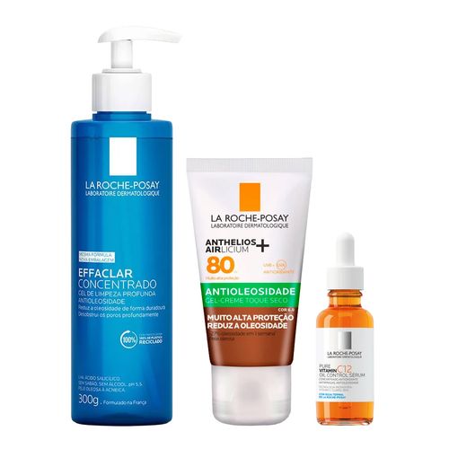 Kit-La-Roche-Posay-Gel-Effaclar-Serum-Pure-Vitamin-C12-Protetor-FPS-80-Airlicium-Cor-6-0 Kit-La-Roche-Posay-Gel-Effaclar-Serum-Pure-Vitamin-C12-Protetor-FPS-80-Airlicium-Cor-6-0