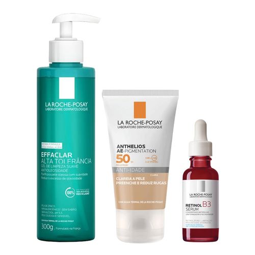 Kit-La-Roche-Posay-Gel-Effaclar-Serum-Retinol-B3-Protetor-FPS-50-AE-Pigmentation-Clara-