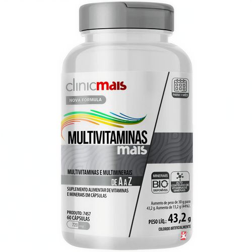 MULTIVITAMINAS MAIS MULTIMINERAIS DE A-Z 60 CAPSULAS - CLINICMAIS MULTIVITAMINAS MAIS MULTIMINERAIS DE A-Z 60 CAPSULAS - CLINICMAIS