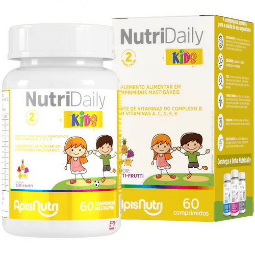 NUTRI DAILY KIDS VITAMINAS + MINERAIS 60 COMPRIMIDOS MASTIGAVEIS TUTTI FRUTI - APISNUTRI