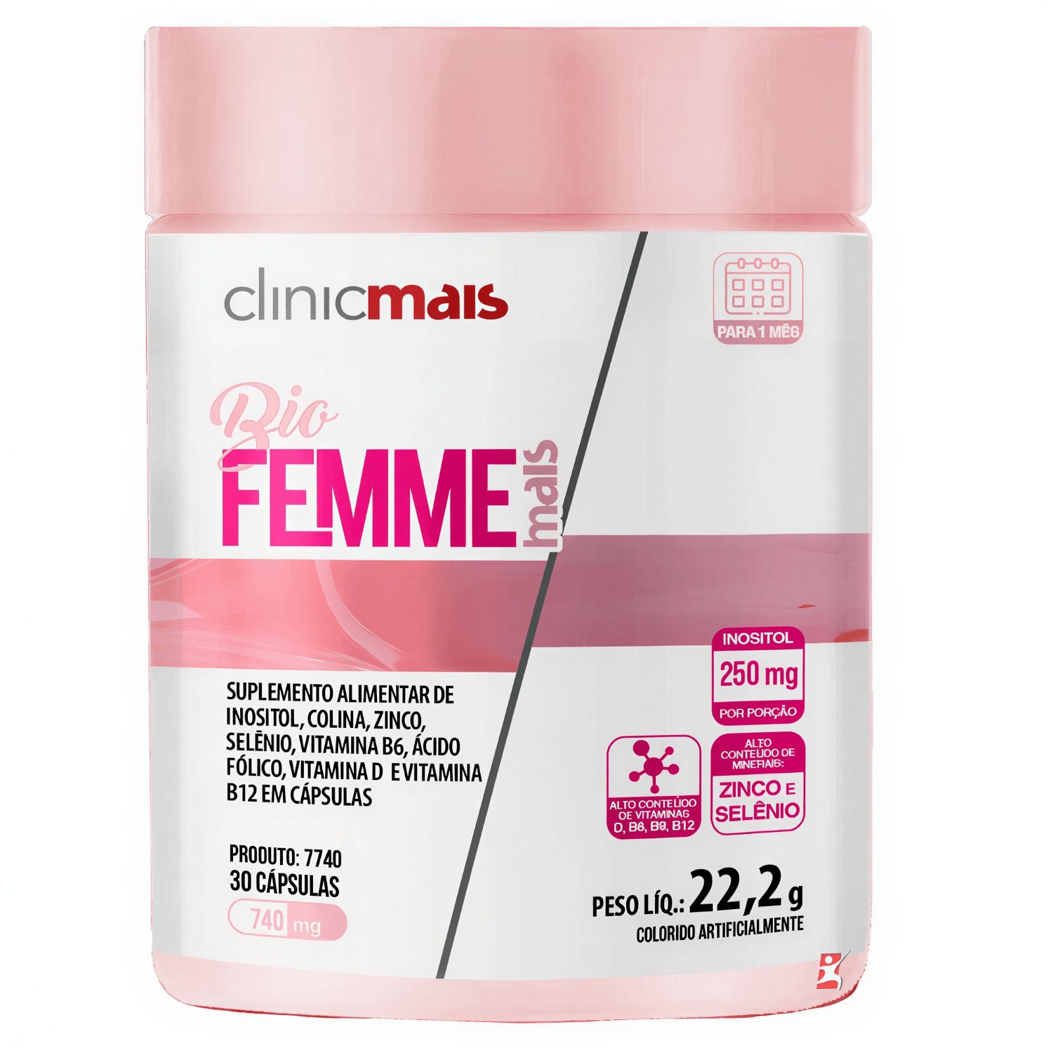 BIO FEMME MAIS BEM ESTAR FEMININO INOSITOL + COLINA + VITAMINAS E MINERAIS 30 CAPS - CLINICMAIS