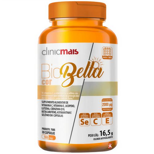 BIOBELLA COR BETACAROTENO + COENZIMA Q10 + LUTEÍNA + ASTAXANTINA + LICOPENO + VITAMINAS 30 CAPS - CLINICMAIS BIOBELLA COR BETACAROTENO + COENZIMA Q10 + LUTEÍNA + ASTAXANTINA + LICOPENO + VITAMINAS 30 CAPS - CLINICMAIS