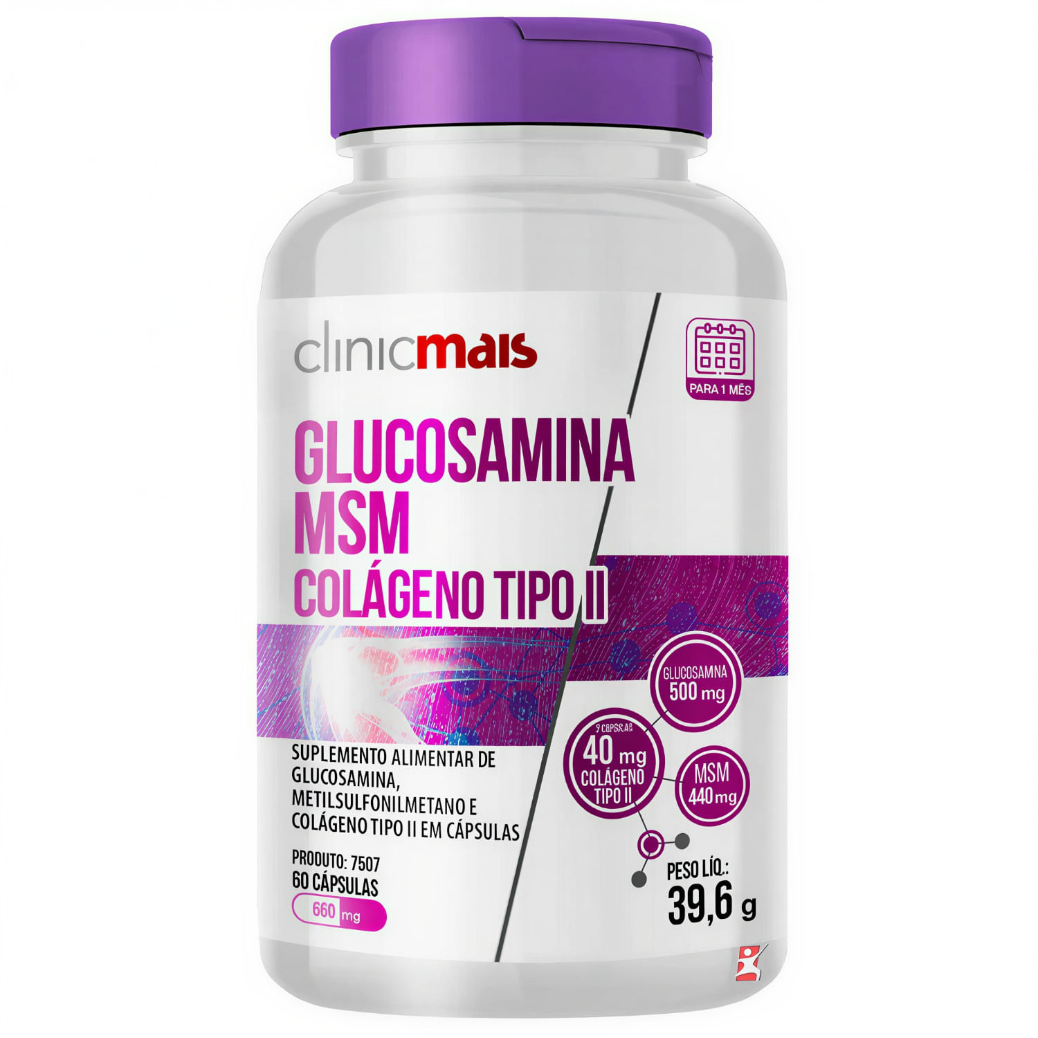 GLUCOSAMINA + MSM + COLÁGENO TIPO 2 60 CAPSULAS - CLINICMAIS