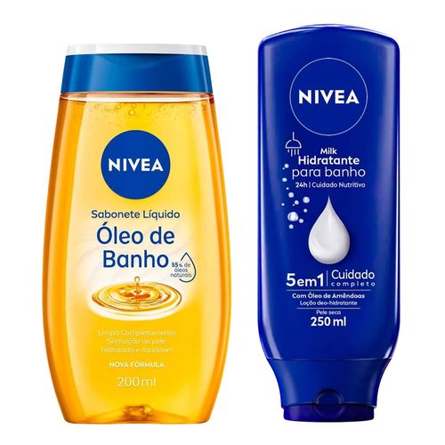 Kit-Nivea-Oleo-de-Banho-200ml-Hidratante-Para-Banho-Body-Milk-250ml Kit-Nivea-Oleo-de-Banho-200ml-Hidratante-Para-Banho-Body-Milk-250ml