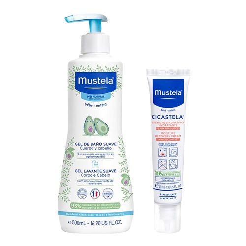 Kit-Mustela-Gel-Lavante-Bebe-Abacate-Organico-Hidratante-Reparador-Cicastela