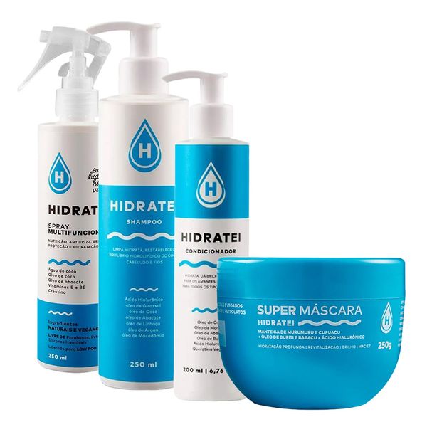 Kit Hidratei Multifuncional Spray 250ml + Shampoo 250ml + Condicionador 200ml + Máscara 250g