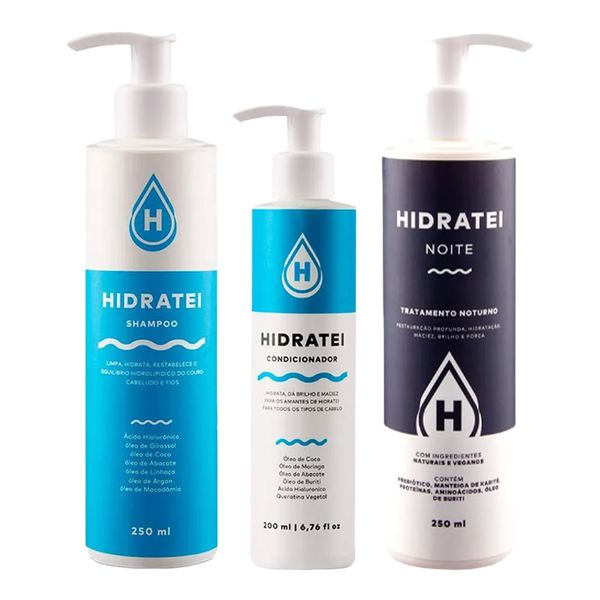 Kit Hidratei Creme De Tratamento Noturno 250ml + Shampoo 250ml + Condicionador 200ml