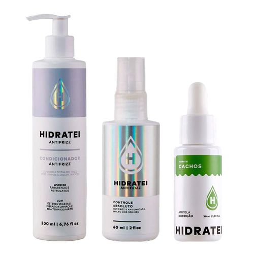 Kit-Hidratei-Antifrizz-Spray-Controle-Absoluto-60ml-Shampoo-250ml-Condicionador-200ml Kit-Hidratei-Antifrizz-Spray-Controle-Absoluto-60ml-Shampoo-250ml-Condicionador-200ml