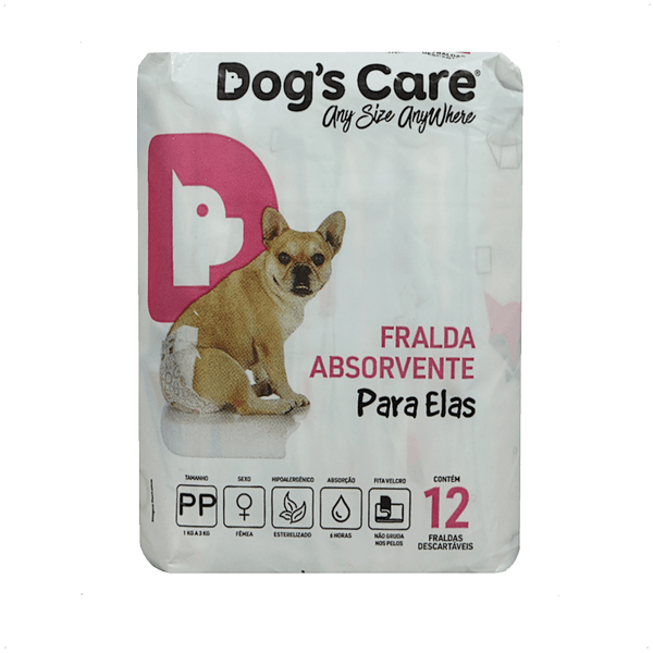 FRALDA HIGIÊNICA DESCARTÁVEL DOGS CARE PP 12 UN PARA CÃES FÊMEAS