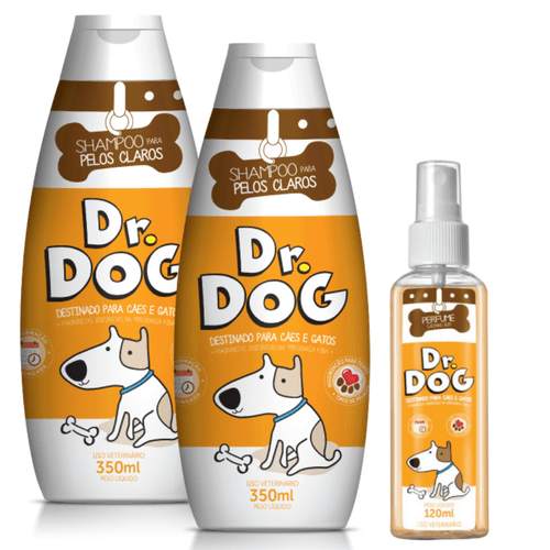 Kit de Banho Pet Pêlos Claros: 2Shampoos Pet Branqueador +Ganhe Perfume 120ml Hipoalergenicos