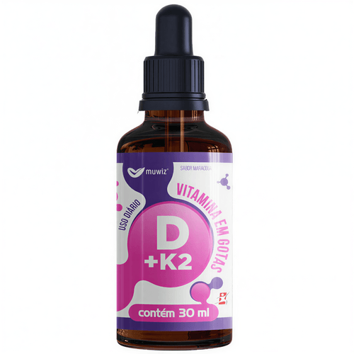 VITAMINA D3 + K2 EM GOTAS 30 ML FÓRMULA CONCENTRADA SABOR MARACUJÁ 120 DOSES - MUWIZ