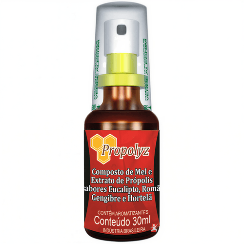 SPRAY VERMELHO - MEL E PRÓPOLIS EUCALIPTO, ROMÃ, GENGIBRE E HORTELÃ 30ML - PROPOLYZ