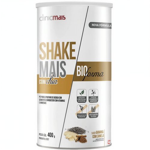 SHAKE BIOFORMA - CHIA + VITAMINAS + MINERAIS SABOR BANANA E CANELA 400G - CLINICMAIS