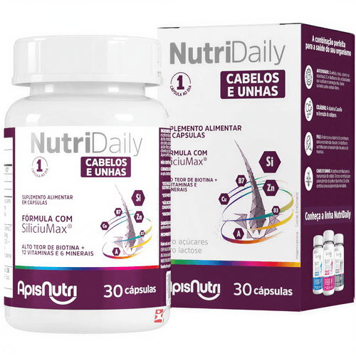 NUTRIDAILY CABELOS E UNHAS SILICIUMAX® + 12 VITAMINAS + 6 MINERAIS 30 CAPSULAS - APISNUTRI NUTRIDAILY CABELOS E UNHAS SILICIUMAX® + 12 VITAMINAS + 6 MINERAIS 30 CAPSULAS - APISNUTRI