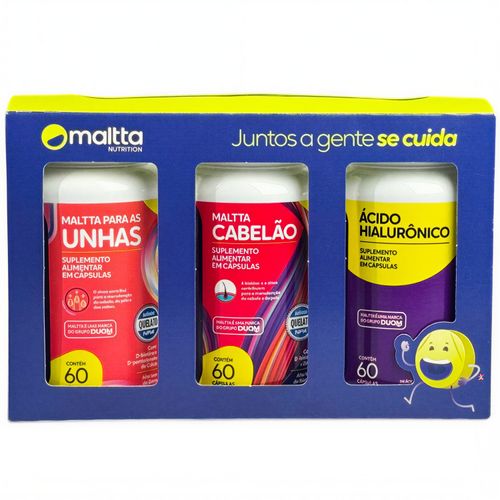 PACK BELEZA DA MULHER - CABELÃO + ÁCIDO HIALURONICO + UNHAS – HAIR, SKIN & NAILS PARA 2 MESES – MALTTA NUTRITION