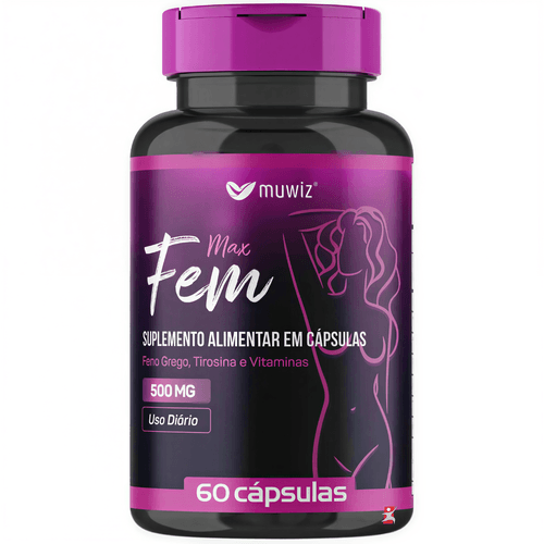 MAX FEM - FENO GREGO + TIROSINA + VIT D + BIOTINA + VIT E + ÁCIDO FÓLICO 60 CÁPSULAS - MUWIZ
