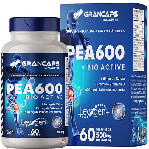 PEA 600 BIO ACTIVE PALMITOILETANOLAMIDA + VITAMINA D + CÁLCIO 60 CÁPSULAS - GRANCAPS