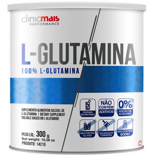 L-GLUTAMINA 100% GLUTAMINA PURA SOLÚVEL 300G SEM SABOR - CLINICMAIS L-GLUTAMINA 100% GLUTAMINA PURA SOLÚVEL 300G SEM SABOR - CLINICMAIS