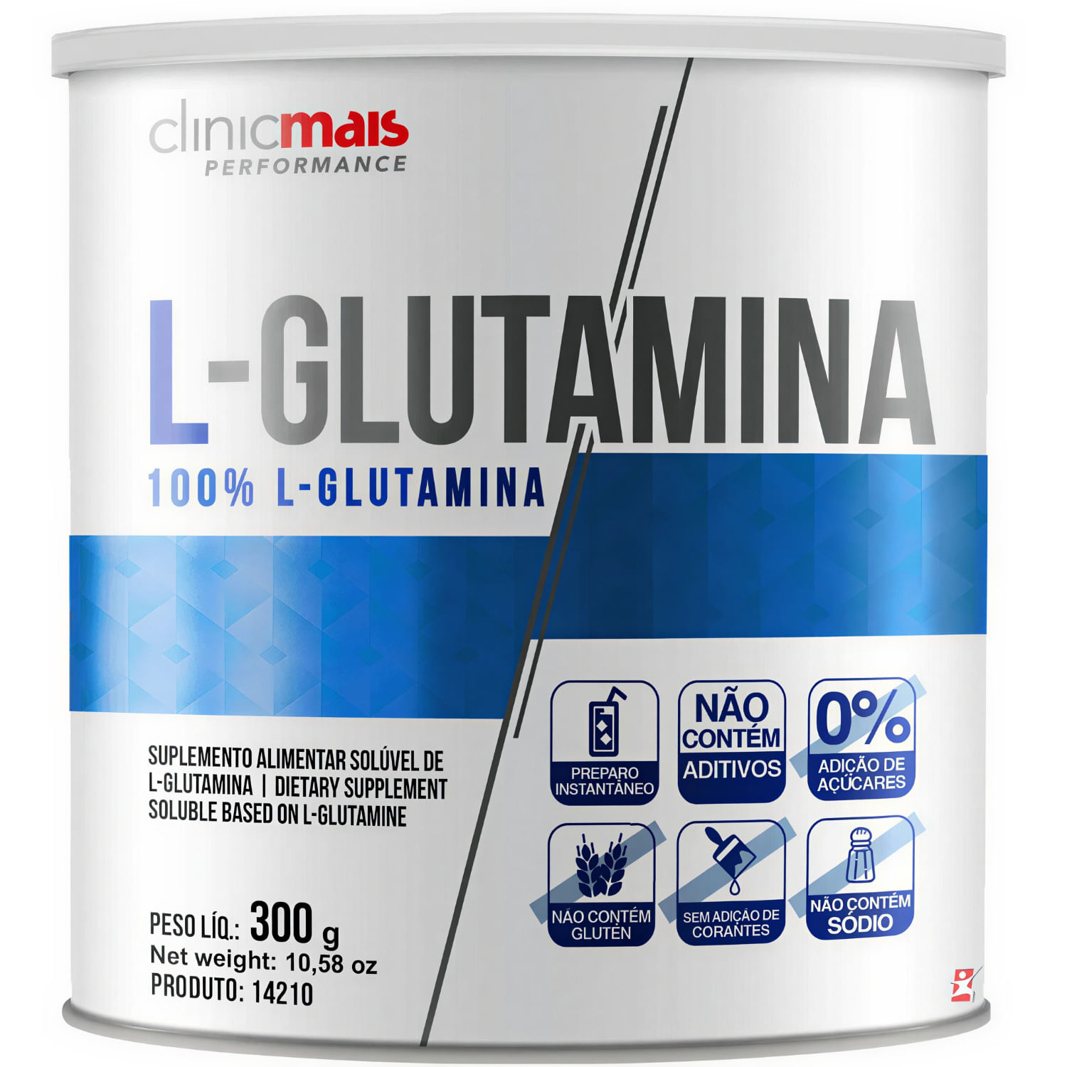 L-GLUTAMINA 100% GLUTAMINA PURA SOLÚVEL 300G SEM SABOR - CLINICMAIS
