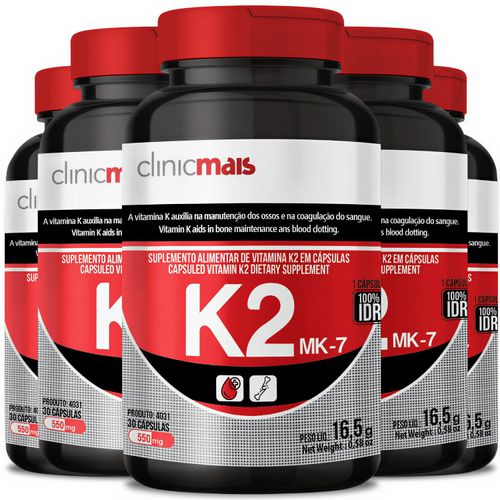 KIT 5 VITAMINA K2 MENAQUINONA-7 MK-7 120MCG TOTAL 150 CÁPSULAS CONCENTRADAS 1 AO DIA - CLINICMAIS KIT 5 VITAMINA K2 MENAQUINONA-7 MK-7 120MCG TOTAL 150 CÁPSULAS CONCENTRADAS 1 AO DIA - CLINICMAIS