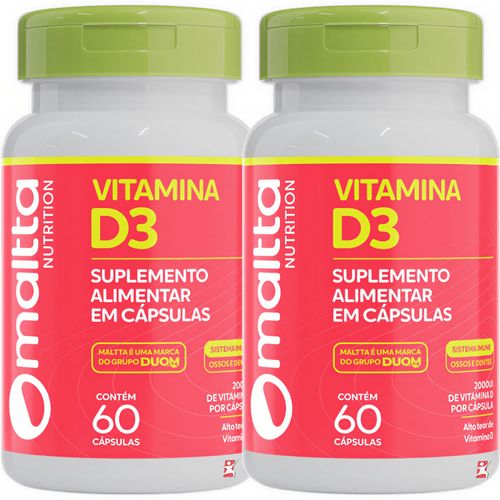 KIT 2 VITAMINA D3 COLECALCIFEROL 2000UI CONCENTRADA TOTAL 120 CÁPSULAS - MALTTA NUTRITION