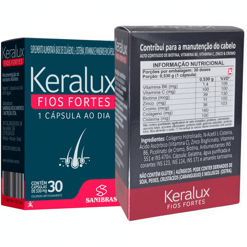 KERALUX FIOS FORTES CABELO PELE E UNHA 30 CAPSULAS - SANIBRAS