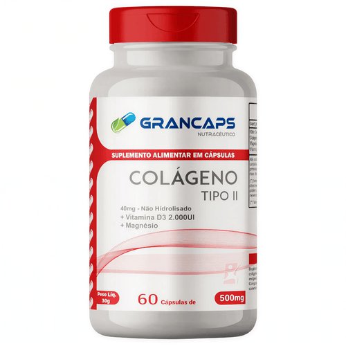 COLÁGENO TIPO 2 NÃO DESNATURADO COM MAGNÉSIO E VITAMINA D 60 CÁPSULAS - GRANCAPS