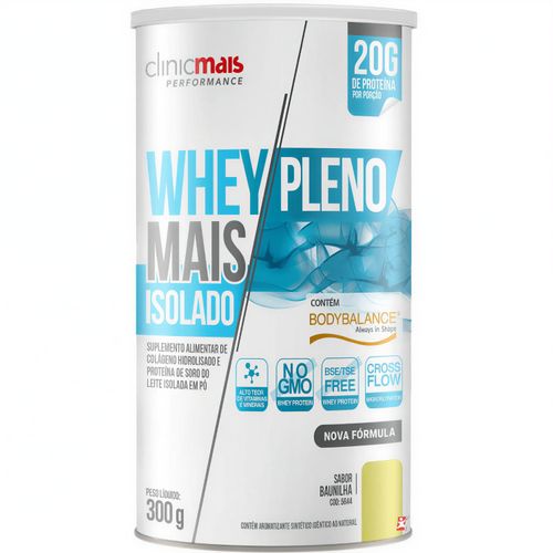WHEY ISOLADO MAIS PLENO + AMINOÁCIDOS + VITAMINAS + MINERAIS 300G BAUNILHA - CLINICMAIS